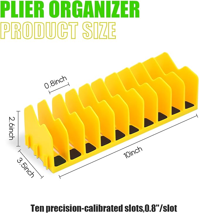 4 Pack Plier Organizer Rack, Pliers Organizer for Tools Cutters with Extendable Design & Non-Slip Rubber Base, 40 Slots Tool Box Drawer for Pliers, Wrenches, Screwdrivers,Green&Yellow