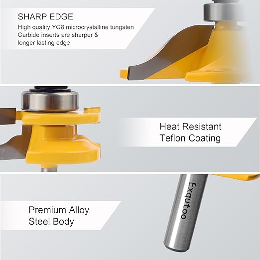 3PCS 1/2" Shank Router Bit Set, Raised Panel Cabinet Door Making Router Bits, Cemented Carbide Router Bits, Woodworking Tools Router Door & Window Bits (Tenon Joint Cutter Diameter: 1-3/4")