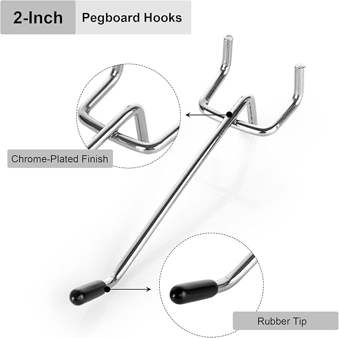 SENENQU 100PCS 4 Inch Pegboard Hooks Peg Board Hooks Accessories Fit 1/8” and 1/4” Peg Board with Rubber Tipped, Metal Pegboard Hooks for Garage, Office, Kitchen, Store