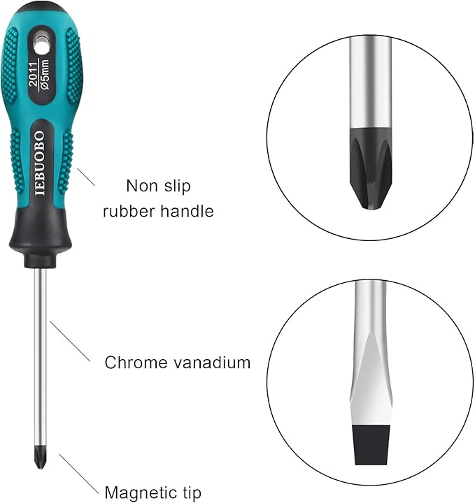 Magnetic Screwdriver Set 9 PCS,4 Phillips and 5 Flat Head Screwdriver Non-Slip for Repair Home Improvement Craft (Green)