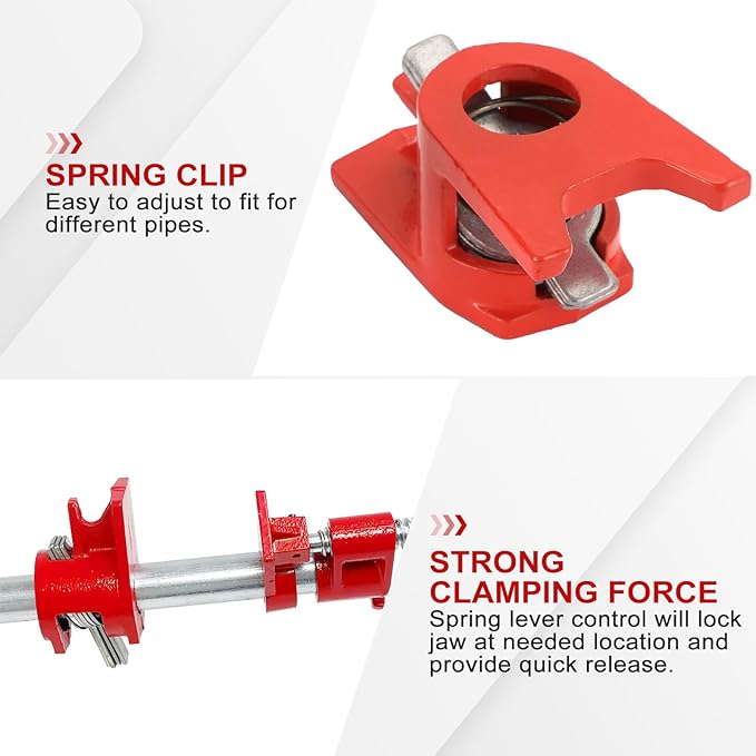 3/4" Wood Gluing Pipe Clamp Set with Unique Foot Design Red Heavy Duty Bar Clamps Cast Iron Quick Release Pipe Clamp Tools for Woodworking (6pc, 3/4" with foot)