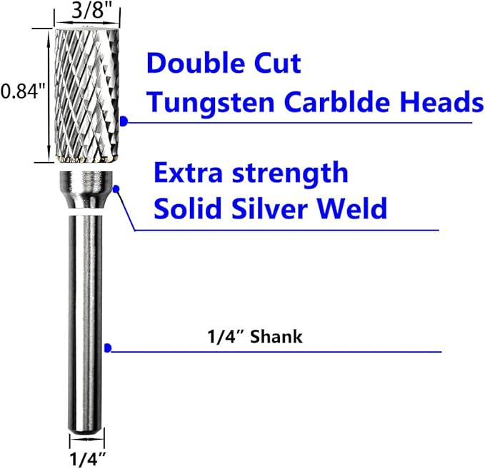 Carbide Burr Set 1/4" Shank SA-3 Die Grinder Bits Tungsten Double Cut Burr Bits (3/8" Cutter Dia X 0.86" Cutter Length) for Die Grinder Kits Metal Grinding Drilling Polishing (3pcs)