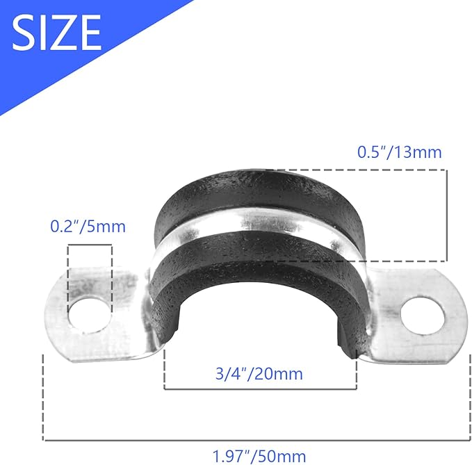 3/4 Inch Reinforced Rigid Pipe Strap, 20 PCS 2 Holes U Bracket Cable Clamp Hanger, Rubber Cushioned Insulated Clamp, Conduits Strap Clamps for Pipe Fixing on Various Surfaces(20mm)