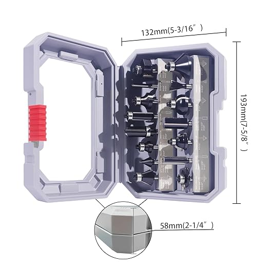MNA Router Bits Set of 15 Pieces 1/4 Inch Shank, Tungsten Carbide 1/4" Router Bit Pro Kit, DIY Woodwork Tools, Carrying Case