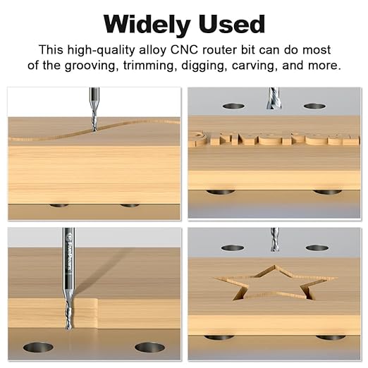 FivePears Down Cut Spiral Router Bit for CNC, 1/8 inch Cutting Diameter and 1/2 inch Cutting Length 1/4 inch Shank Carbide End Mill Router Bit for Wood Carving Engraving Grinding Grooving