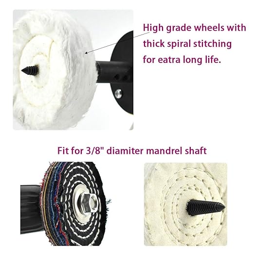 SCOTTCHEN 3" Buffing Polishing Wheels Soft(30Ply)/ Fine(50Ply)/ Medium(36Ply)/ Coarse 1/2" Thick/Rough 1/2" Thick 3/8" Arbor Hole with 2sets 1/4" Shank for Drill - 5Pack