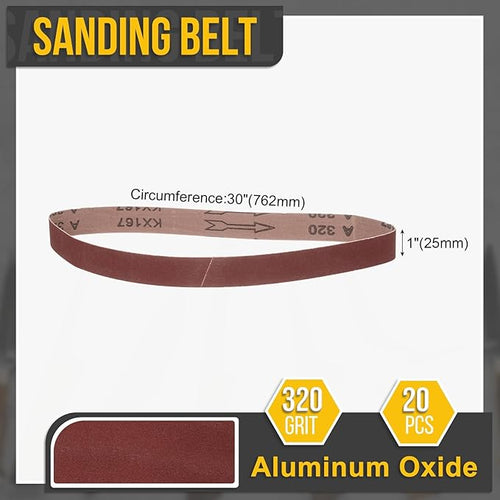 1 x 30 Inch Sanding Belt, 20 Pcs 320 Grit Knife Sharpener Belts Work Sharpening for Belt Sander Knife Carving Tool Metal Working