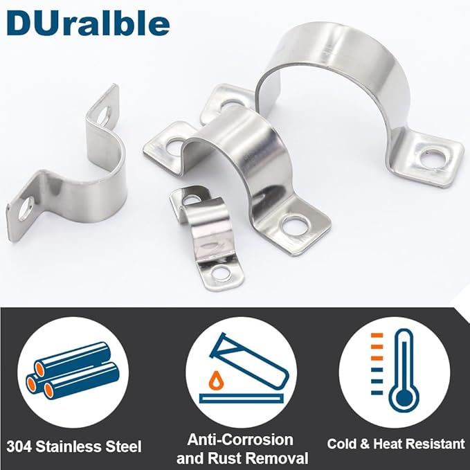 1-1/4 Inch Stainless Steel Conduit Clamps Two Hole Pipe Clamps Metal U Bracket Conduit Fixing Clips, Universal Clamp for Cylindrical Components - Fits OD 32 mm (Approx.1-1/4") | 14 Pcs