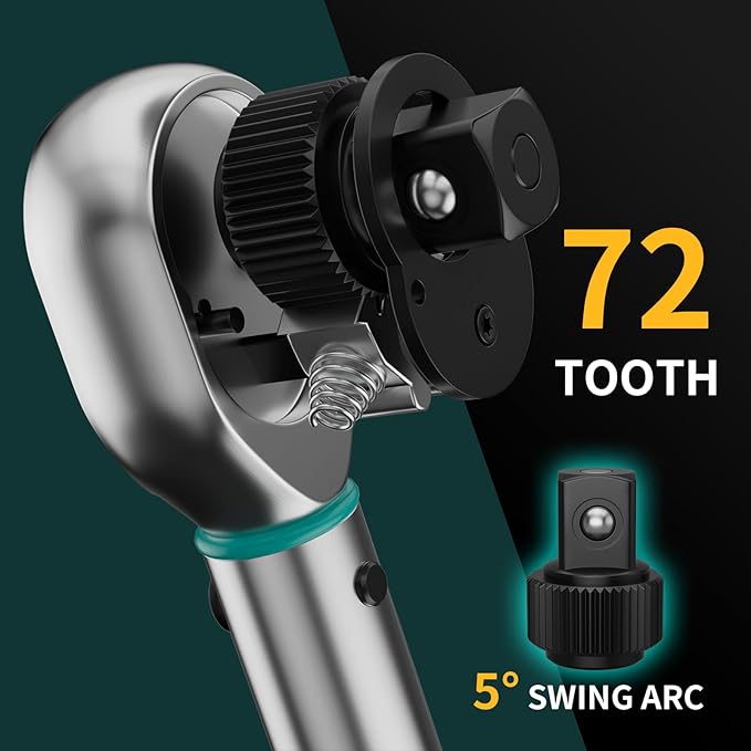 Torque Wrench 3/8 Drive, Inch Pounds Torque Wrench, Bike Tool Small Mini Click Torque Wrenches 72 Th 20-100Ft.lb/27.1-135.6Nm, Bicycle Car Tire Adjustable In Ibs Torch Wrench With Storage Case