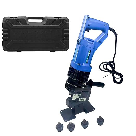 1300W Electric Hydraulic Hole Puncher with 5 Dies (Φ1/4", 3/8", 1/2", 11/16", 4/5") - Angle Steel Punching Machine for Steel, Iron, Aluminum, Copper Plates Mustrod