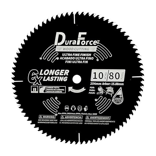 10 Inch 80 Tooth Professional Fine Finish ATB Saw Blade with 5/8 Inch Arbor & DuraGuard Anti-Stick Coating for Miter Saws and Table Saws