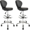 Black PVC Faux Leather Drafting Chair Set of 2 Rolling Swivel Salon Stool with Back Support Foot Rest Adjustable Hydraulic Seat Height for Massage Facial Spa Medical Drafting Tattoo Beauty