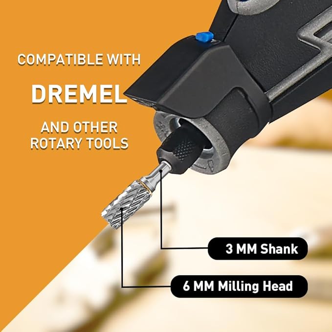 Carbide Burr Set Compatible with Dremel Rotary Tool 10Pcs Die Grinder Bits Rotary File Rasp with 1/8” Shank and 1/4” Grinding Head Accessories for DIY, Woodworking, Metal Carving, Drilling, Polishing