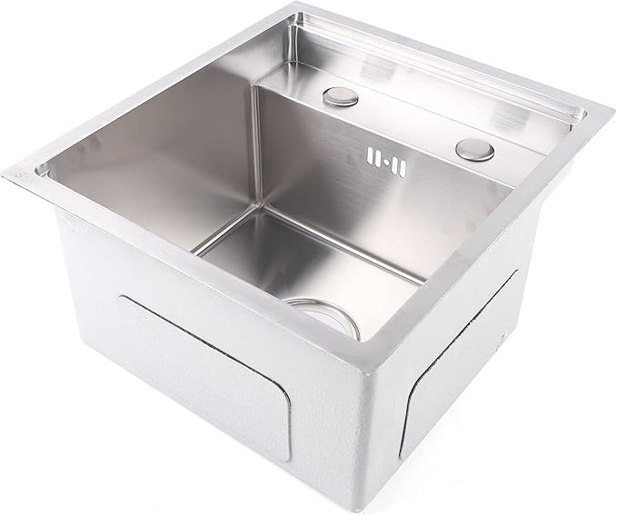 15-inch Hidden RV Bar Kitchen Sink with Folding Faucet, Cover, Drain Pipe and Strainer Full Set, Small Stainless Steel Sink for Workstation, RV, Prep Kitchen and Bar(Silver)