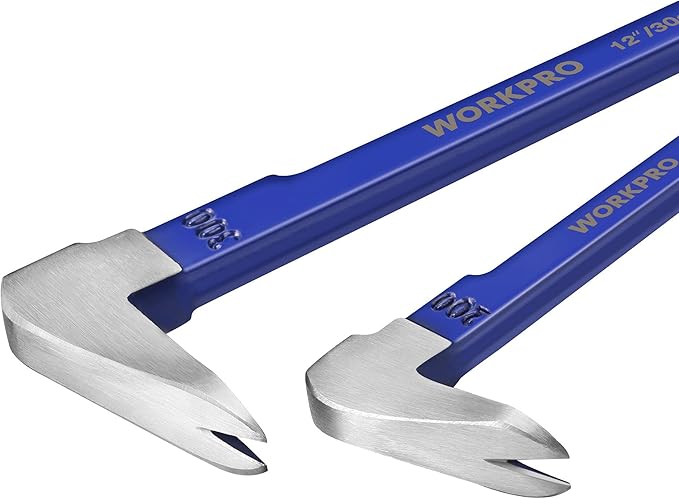 WORKPRO 2-Piece Nail Puller Set, 12” Pry Bar, 8” Mini Crowbar, Cats Paw Nail Remover, Claw Bar, for Kitchen Remodel, Prying Apart Baseboard, Multi-sided Forged Steel Made