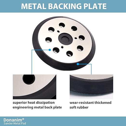 5 Inch 8 Hole Hook and Loop Metal Orbital Sander Pad Compatible with Makita BO5010 BO5030 BO5031 BO5041 XOB01Z Random Orbital Sander, 3 Screw Holes Sanders Replacement Pad Part for 743081-8 743051-7