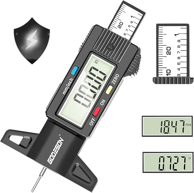 GODESON Digital Tyre Tread Depth Gauge UK,0-25.4 Mm Inch Tyre Guage Digital with Large LCD Display and Tire Tread Depth Measuring Tool for Cars,Trucks,Moto