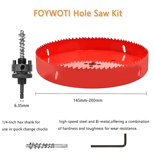 Hole Saw Heavy Duty bit Hex Shank,Hole Saw HSS with Arbor Bi-Metal & Heavy Duty Hole Saw Cutter for Wood Corn Hole Boards Plastic Drywall (φ165)