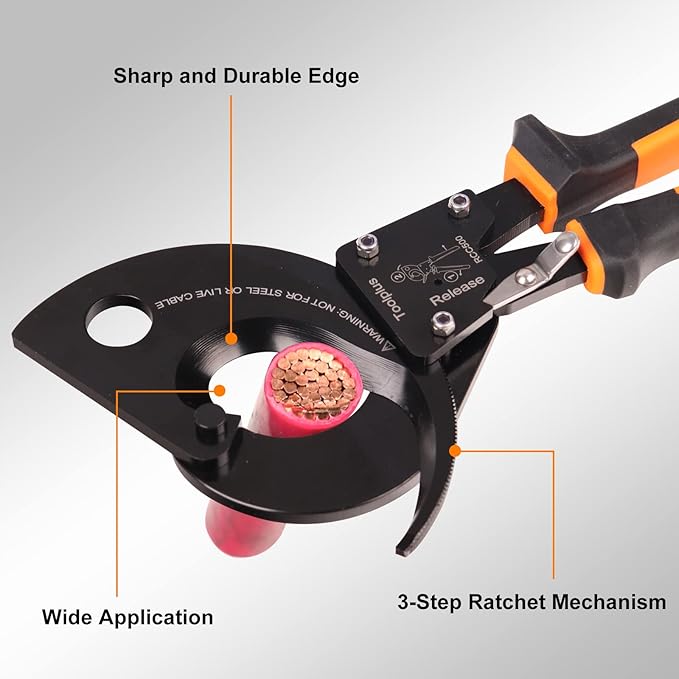 Nasop Compact Heavy Duty Ratcheting Cable Cutter for 300MCM copper 600MCM aluminum (240mm2)