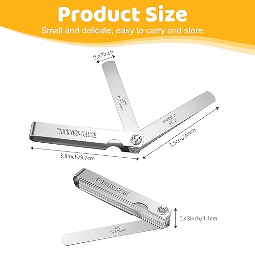 26 Blades Stainless Steel Feeler Gauge, Metric and Imperial Gap Measuring Tool Width and Thickness Feeler Gage Gauge for Spark Plug, Valve Adjustment Tool, 0.04-0.63mm