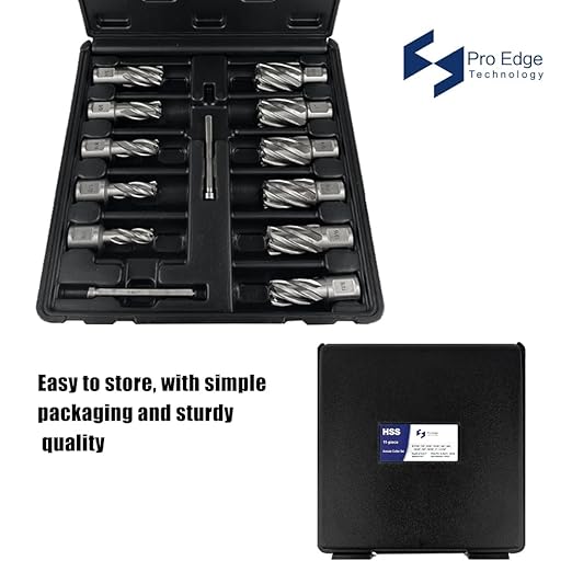 Pro Edge 11pcs Annular Cutter Set, 1" Cutting Depth, 7/16" to 1-1/16" Cutting Diameter, M2 Mag Drill Bits for Magnetic Drill Press with 2 Pilot Pin & 1 Hex Wrench, for Steel, Aluminum, Copper