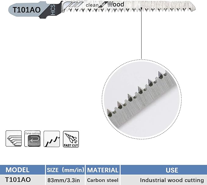 30-Piece T101AO 3-1/4 Inch 20 TPI Assorted T-Shank Scrolling Jig Saw Blades Set for Clean Cutting Wood