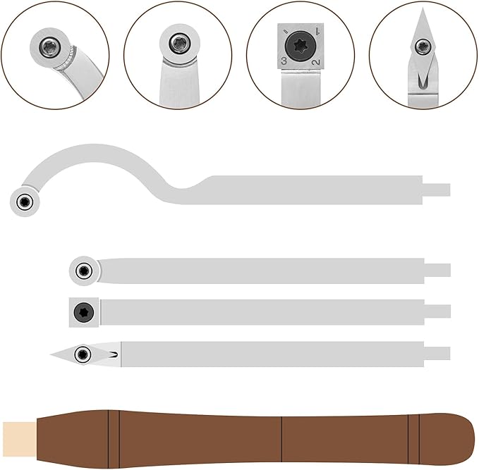 4-Pieces Carbide Tipped Woodturning Tools Lathe Chisel Set with Stainless Steel Blade, Wooden Box