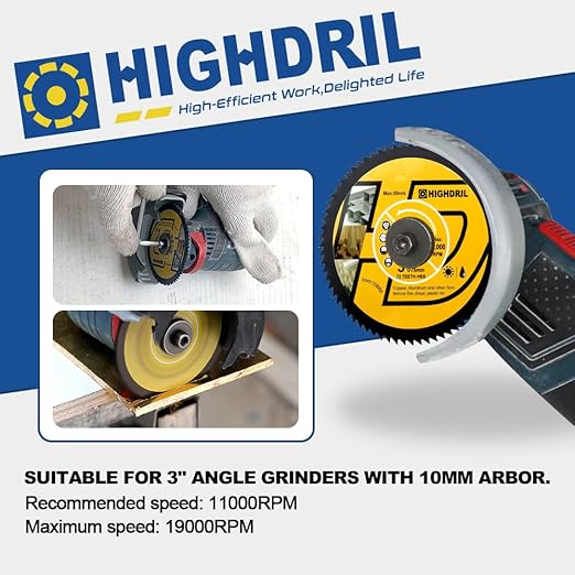 HIGHDRIL HSS Metal Blade 3" 75mm x Arbor 3/8" 10mm - 4pcs Angle Grinder Cutting Disc for Cutting Copper Aluminum Plastic Soft Metal