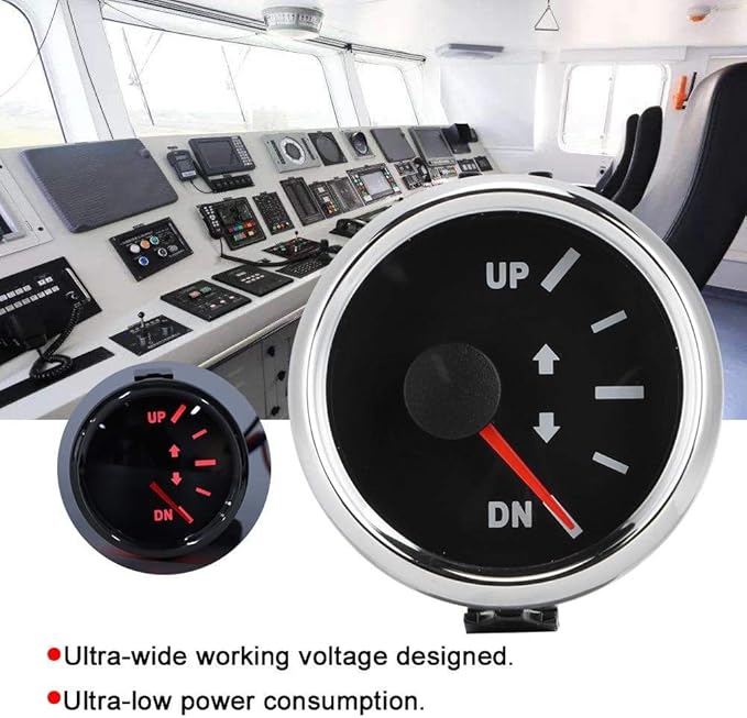 Aramox Boat Trim Gauge, 52mm/2in UP-DN Boat Trim Gauge 0-190ohm Trim Tilt Indicator Red Backlight (Black Dial Silver Frame)