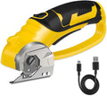 Cordless Electric Scissors, 4V Box Cutter & Cardboard Cutter with Upgrade Blade, LED Light, Safety Lock - Rechargeable Rotary Cutter for Fabric, Leather, Plastic, Crafting, Sewing, Industrial (Yellow)