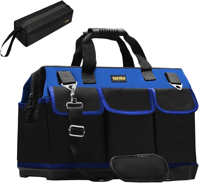 22 Inch Bottom Tools Bag With Wide Mouth For Tool Storage, Carrier and Organizer, Heavy Duty Tool Tote Bag For Men/Women, Wide Mouth Tool Bag With Inside Pockets (22 Inch)