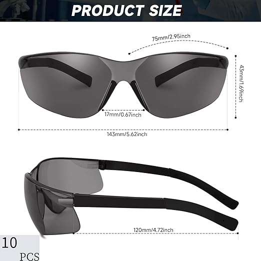 Tinted Safety Glasses Bulk of 10 ANSI Z87.1 Protective Eyewear Scratch-Resistant for Work, Lab, Construction