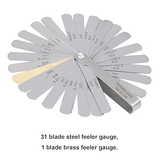 ZLKSKER 32 Blade Steel Feeler Gauge (0.0015Inch to 0.035Inch), Thickness Feeler Gage Gauge, Gap Measuring Tool with Metric & Imperial, Great for Checking Valves & Building Engines