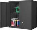 28" H Metal Wall Cabinet, Steel Wall Mount Storage Cabinets with 2 Doors and 1 Adjustable Shelf, Small Wall Cabinet for Kitchen, Garage, Laundry Room, Pantry, Black