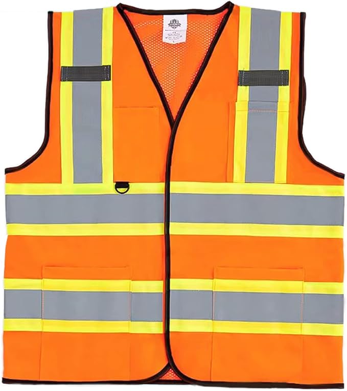 Dazonity Safety Vest with Multi-Pockets,5pcs,Reflective & High Visibility for Work,Construction,Parking,Warehouse,Orange