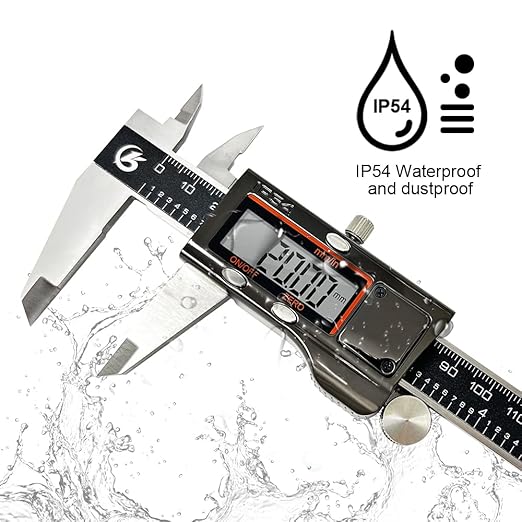 Digital Caliper Measuring Tool, IP54 Waterproof Stainless Steel Electronic Vernier Caliper 6 Inch/150mm Digital Micrometer with Large LCD Screen