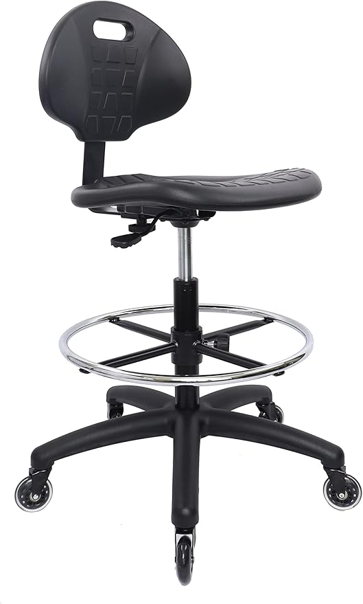 Chair Master (Tall Bench Stool, Rubber Roller Blade Stye Casters Easy to Clean! Ergonomic Polyurethane Drafting Stool. Seat Height Range 24"-34". Home Office Lab Workstation.