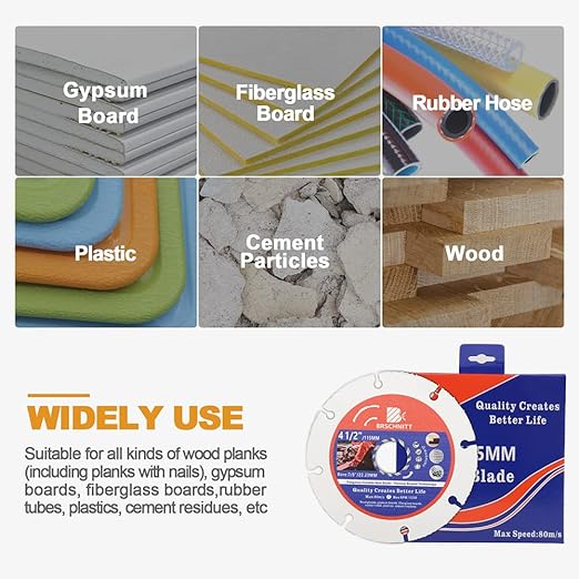 Carbide Multi Wheel,BRSCHNITT 4pcs 4-1/2 Inch (115mm) with Arbor 7/8" Tungsten Carbide Cut Off Wheel for Wood,Laminate,Gypsum Board,Plastic for Angle Grinder Cutting Disc