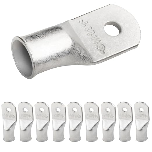 SELTERM 10pcs 3/0 AWG-1/4 Stud Tinned Copper Wire Lugs, Heavy Duty Battery Cable Ends,000 Gauge Ring Terminals, UL Battery Lugs Marine Grade Copper Eyelets Electrical Battery Terminal Connectors