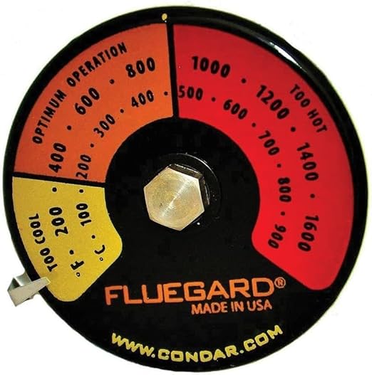 Condar FlueGard Magnetic Stove Pipe Thermometer – Flue Temperature Gauge for Wood Stoves, Monitors Burning Range & Creosote Build-Up