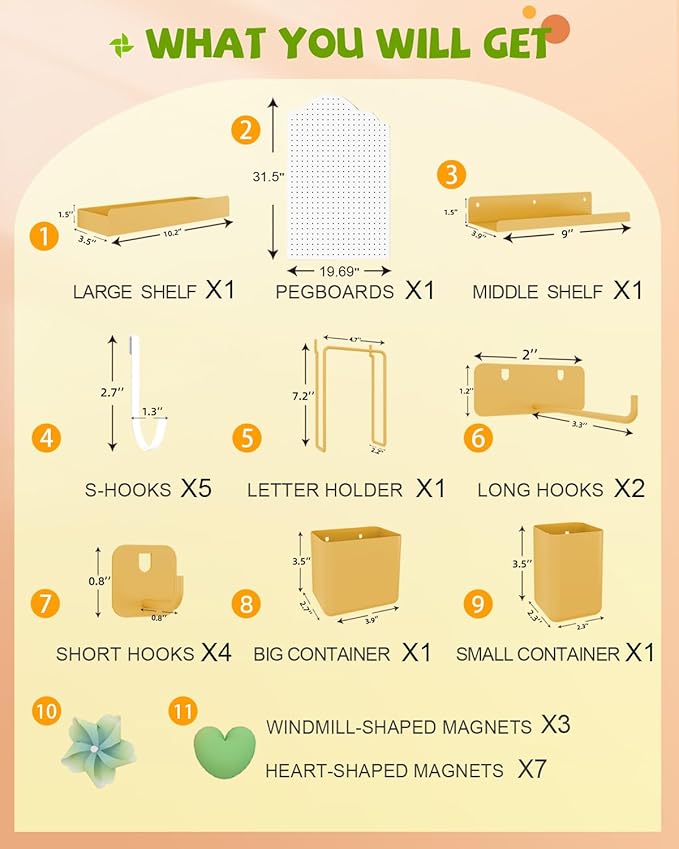Metal Pegboard Kit — Pegboard Wall Organizer with 26 Accessories, Carbon Steel Pegboards for Home, Office, Study Room, Kids Room, Craft Room, Living Room — 32″ × 20″ Cloud White Peg Board