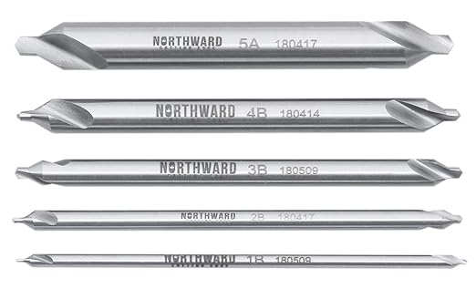 Accusize Industrial Tools (#1-#5), 3/64"-3/16" 5 pc H.S.S. M2 Long Series Center Drill Set, 4" Length, 3560-1001