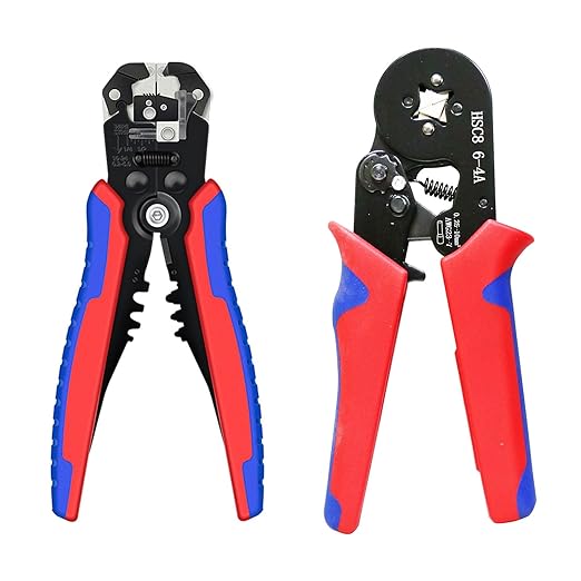 Two Sets of Pliers Terminals Kit, Includes Wire Stripper for AWG10-24 (0.2-6mm2) Coil, AWG23-7 (0.25-10mm²) Self-Adjustable Ratchet Wire Ferrule Plier and 1900PCS Wire Terminals for Electric,etc.