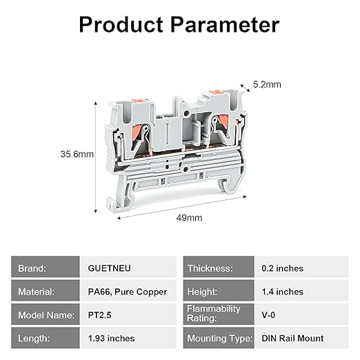 100Pcs PT2.5 Push-in Terminal Blocks, 2.5mm²Cable, DIN Rail Mounted Terminal Block, 800 V 32 A, Wire Spring Connection Push in Conductors Wire Connector, CE
