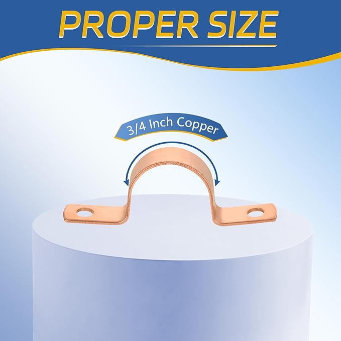 50-PACK GUOFIS 3/4Inch C x 3/4Inch C Copper Pipe Straps Clamp with Two Holes, Two-Hole Clamps Mount for Residential, Commercial(COPPER024-50Pack)