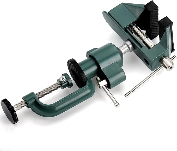 Fasmov Swivel 3" Universal Table Vise Tilts Rotate 360° Universal Work, Table Vice Portable for Workbench, Home, Drilling, Woodworking, and More, Green