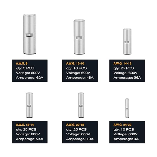 Nilight 100PCS Non Insulated Butt Connectors Kit AWG 24-8 Uninsulated Crimp Butt Connectors Pure Copper Tin Coated Crimp Terminals for Motorcycle Motorbike Car Truck Boats