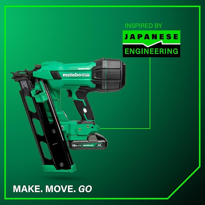 Metabo HPT 18V MultiVolt Cordless 21° Framing Nailer Kit, 3-1/2" Plastic Strip Framing Cordless Nailer, Power Tool with 4.0Ah Lithium Ion Battery, Drives 2" to 3-1/2" Nails, NR1890DRA