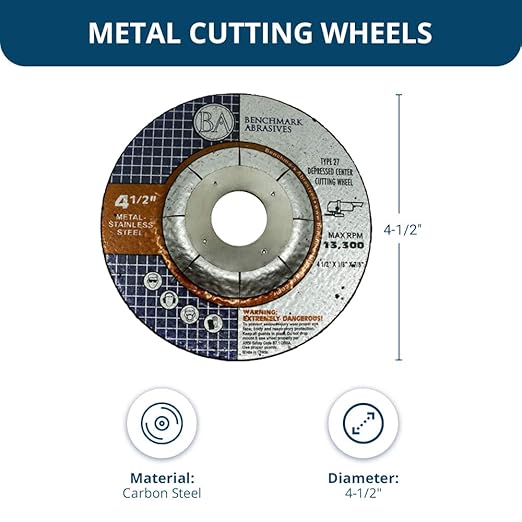 Benchmark Abrasives Grinder Cut Off Wheels 4 1/2 Inch for Pipeline Cutting - Thin Type 1 Angle Grinder Cutting Disc for Metal, Steel - with 7/8" Arbor Hole, Grinder Cutting Wheel - 25 Pack