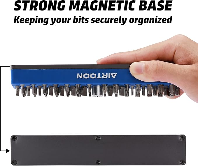 AIRTOON 2PCS 1/4" Magnetic Hex Bit Holder, 43 Holes Bit Storage with Strong Magnetic Base, Magnetic Screwdriver Bit Organizer, Blue